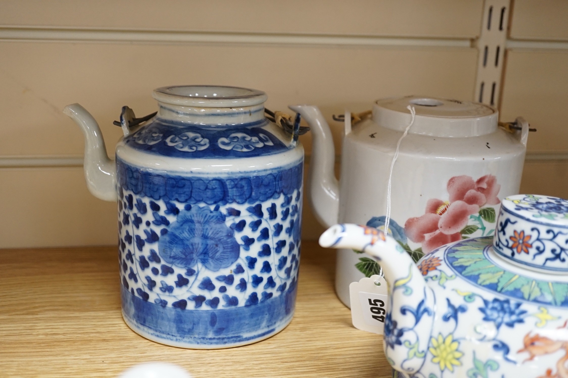 Two pieces of Japanese Kutani, a small Imari vase and three Chinese tea pots